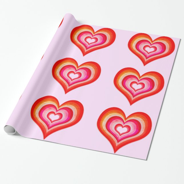 Reverberating Hearts Pink Wrapping Paper (Unrolled)