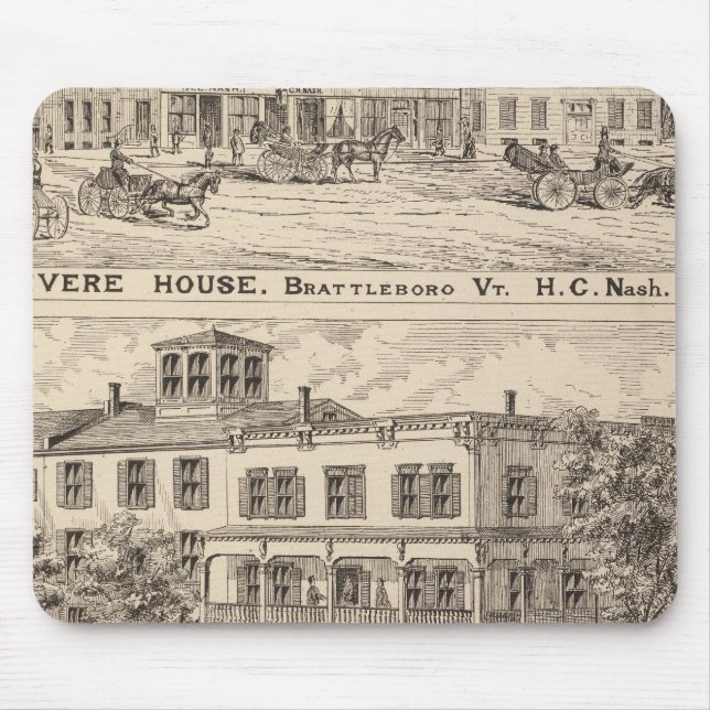 Revere House and Crosby Block in Brattleboro Mouse Mat (Front)
