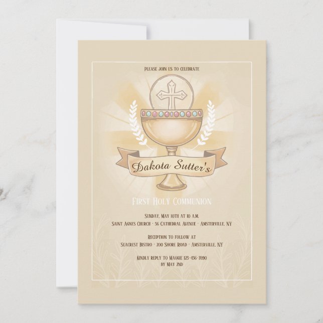 Revered Chalice First Holy Communion Pink Invitation (Front)