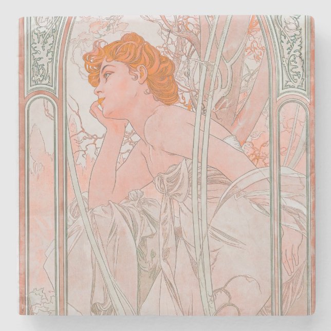 Reverie du Soir (1899) by Alphonse Mucha  Stone Coaster (Front)