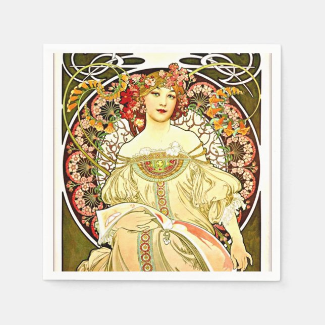 Reverie, fine art painting by Alfons Mucha Napkin (Front)