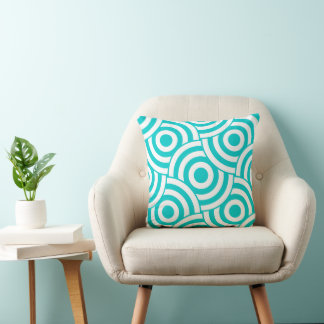 Reversable Yellow Aqua Circle Link Design Pillow