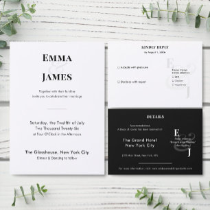 REVERSE Black Ampersand Wedding Hotel QR Code Enclosure Card