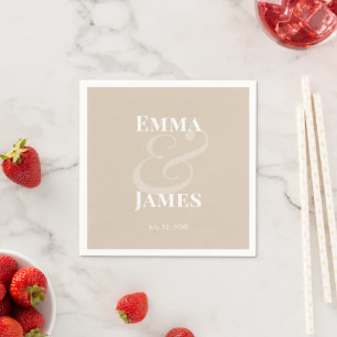 REVERSE Champagne Ampersand Wedding Names & Date Napkin