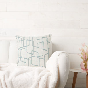 Reverse Dusty Blue Retro Geometric Pattern Cushion