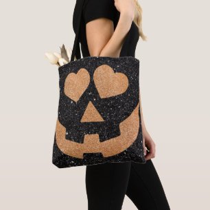 Reverse glitter jack o'lantern tote bag