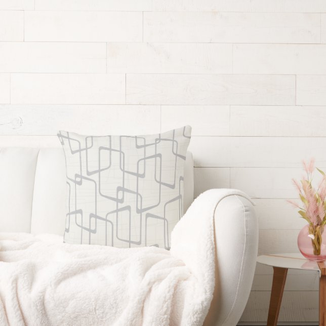 Reverse Grey Retro Lino Print Geometric Pattern Cushion (Couch)