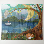 Reverse Idyllic Riverside Wildlife Illustration Tapestry (Front (Horizontal))