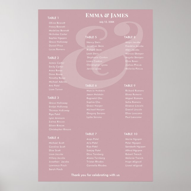 REVERSE Mauve Ampersand Wedding | 10 Seating Chart (Front)