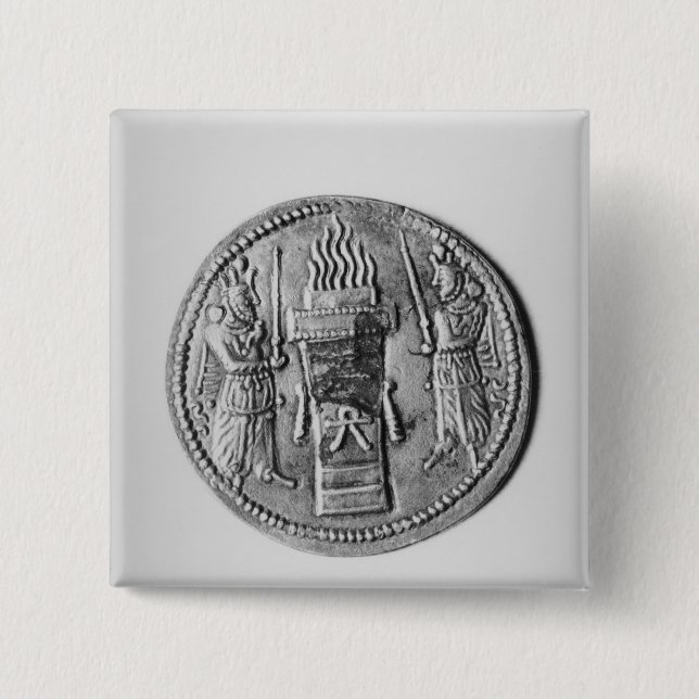Reverse of a coin of Shapur II 15 Cm Square Badge (Front)