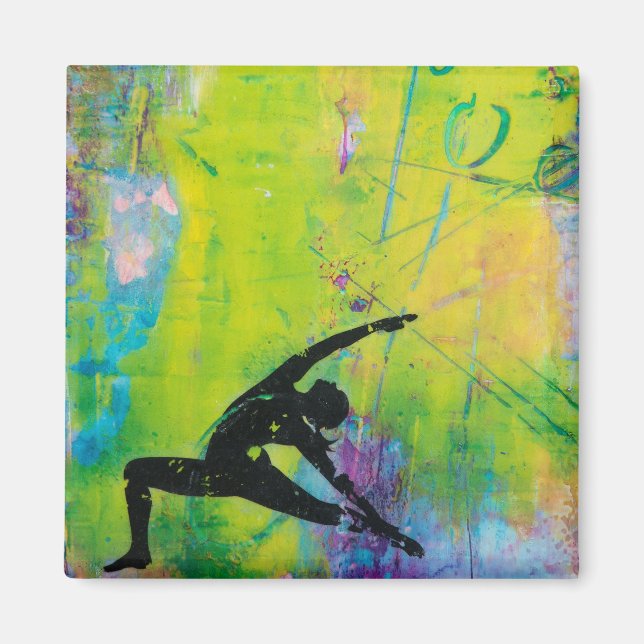 Reverse Warrior Yoga Girl Square Magnet (Front)