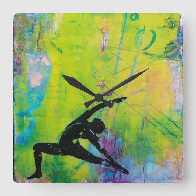 Reverse Warrior Yoga Girl Square Wall Clock (Front)