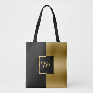 Reversed Black & Gold Geometric Design Tote Bag