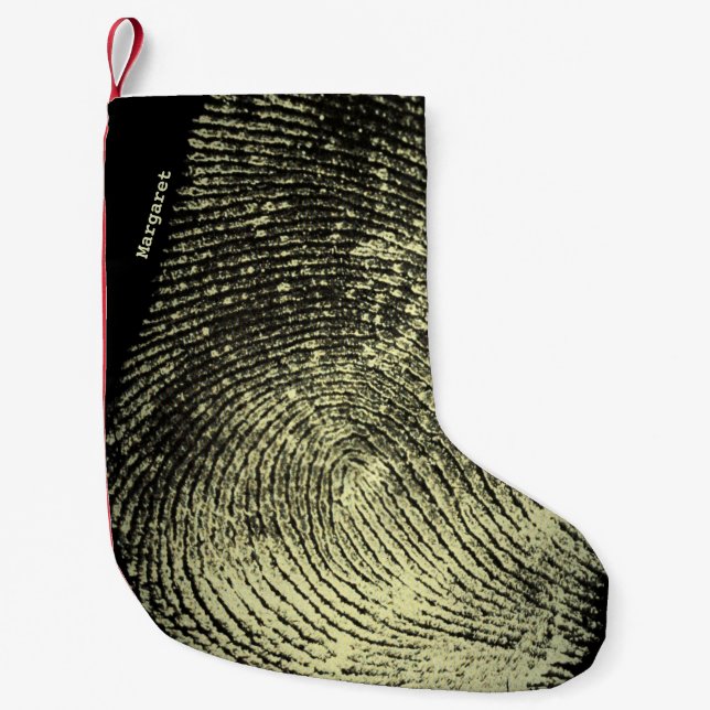 Reversed Loop Fingerprint Custom Name Crime Scene Small Christmas Stocking (Front)