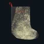 Reversed Loop Fingerprint Small Christmas Stocking<br><div class="desc">A fingerprint in its narrow sense is an impression left by the friction ridges of a human finger. The recovery of fingerprints from a crime scene is an important method of forensic science.</div>