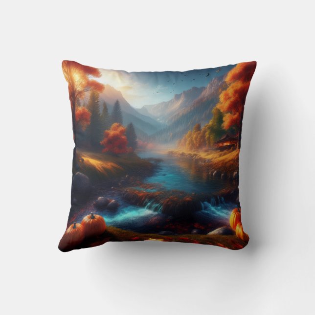 Reversible Autum Art / Happy Pumpkin Witch Pillow (Back)