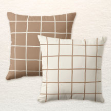Reversible Beige Tan Brown Grid Chequered Scandi