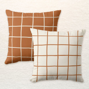 Reversible Beige Terracotta Fall Grid Chequered Cushion