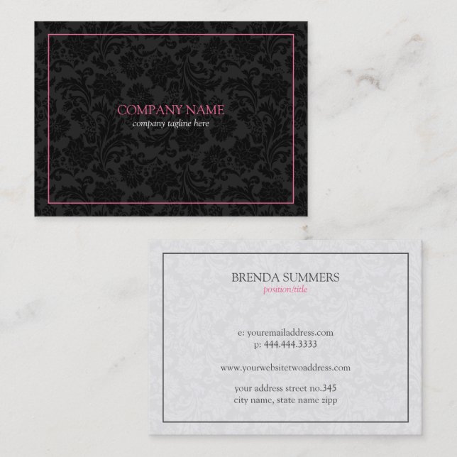 Reversible black and white floral damask business card (Front/Back)