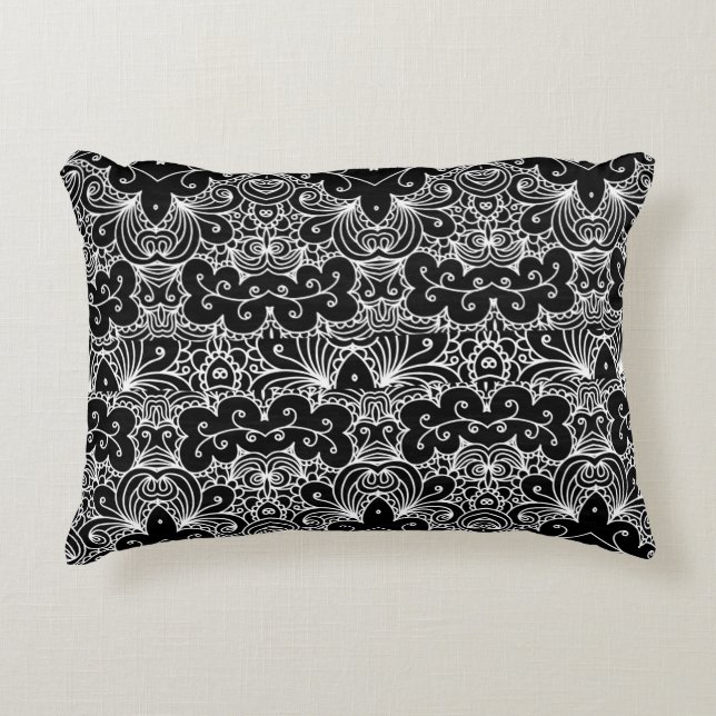 Reversible Black and White Floral Pattern Decorative Cushion (Front)