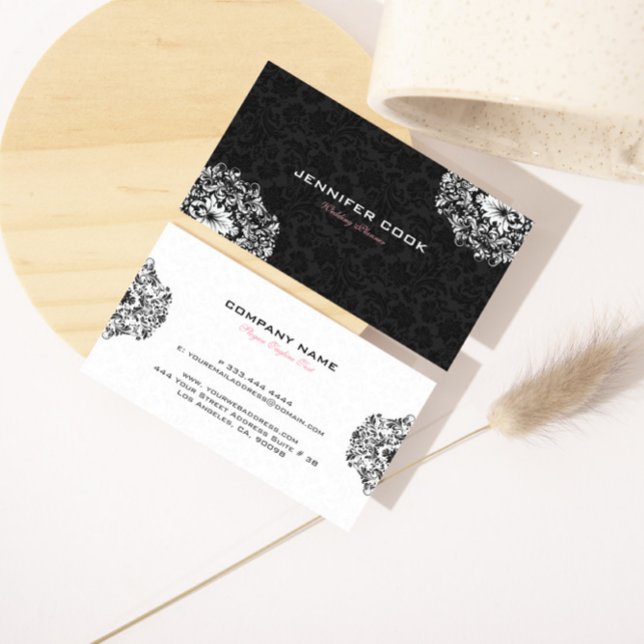 Reversible Black & White Floral Damasks Business Card (Creator Uploaded)