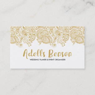 Reversible Black & White Gold Glitter Lace & Text Business Card