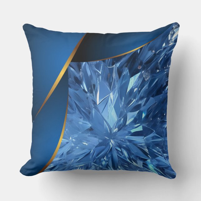 Reversible Blue Gold Trim Crystals Cushion (Front)