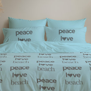 Reversible Blue Peace Love Beach   Coastal Decor Pillowcase