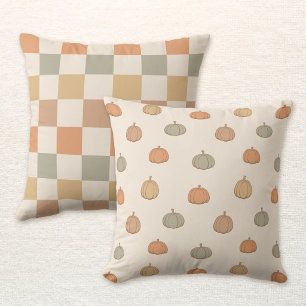 Reversible Boho Pumpkin Halloween Fall Chequered Cushion