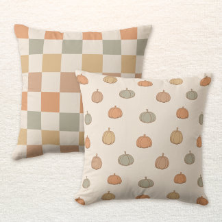 Reversible Boho Pumpkin Halloween Fall Chequered Cushion