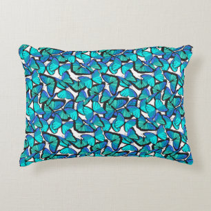 Reversible Bright Blue Butterflies Nature Pattern Decorative Cushion