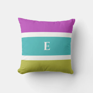 Reversible Bright Stripe Modern Initial Monogram Cushion