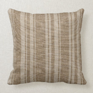 Reversible Brown And Beige Stripes Linen Texture Cushion