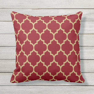 Reversible Burgundy & beige Quatrefoil Pattern Outdoor Cushion