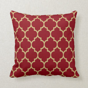 Reversible Burgundy & Gold Tan Quatrefoil Pattern Cushion