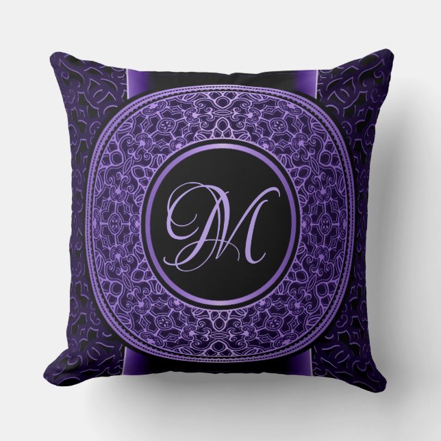 Reversible Chic Purple Medallion Throw Pillow (Front)
