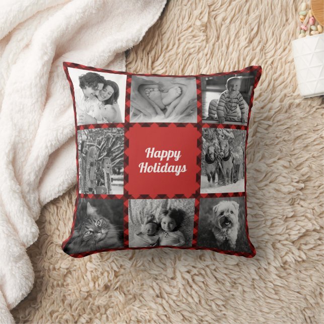 Reversible Colour B/W Holiday Photos Buffalo Check Cushion (Blanket)