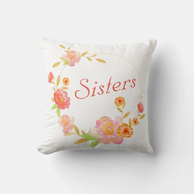 Reversible Custom Sisters Pillow With Flowers (Front)