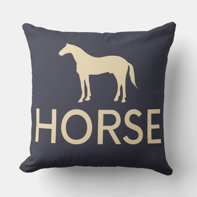Reversible Dark Blue & Cream Horse Equestrian Cushion (Front)