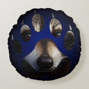 Reversible Faces Racoon Paw Print Round Cushion