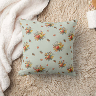 Reversible Fall Harvest Pillow: Beige & Green Cushion
