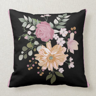 Reversible Flowers Foliage Black Green Background Cushion