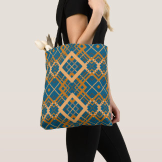 Reversible Geometric Diamond Pattern Teal Black  Tote Bag