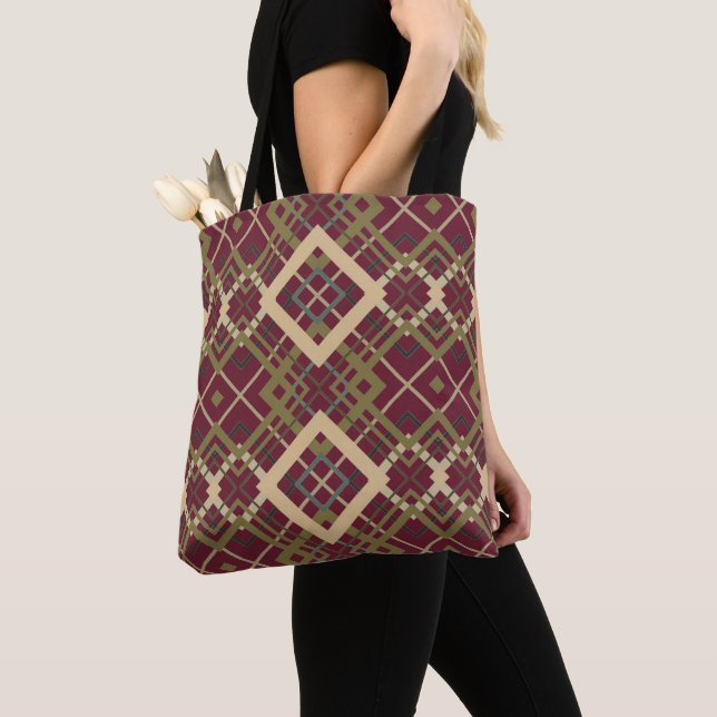 Reversible Geometric Diamond Wine Dusty Rose  Tote Bag (Close Up)