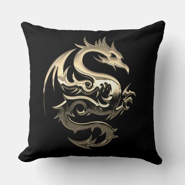 Reversible Gold Metallic Dragon Cushion (Front)