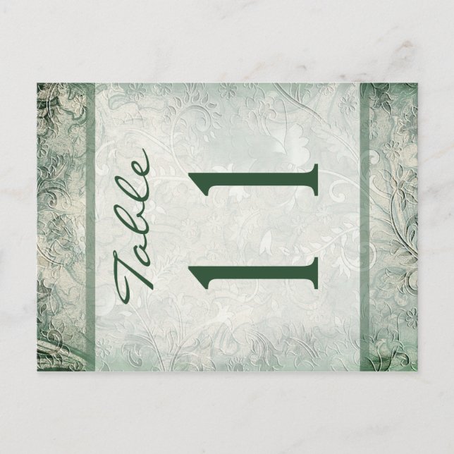 Reversible Green and Ivory Floral Table Number Postcard (Front)