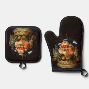 Reversible Head with Basket of Fruit Oven Mitt & Pot Holder Set