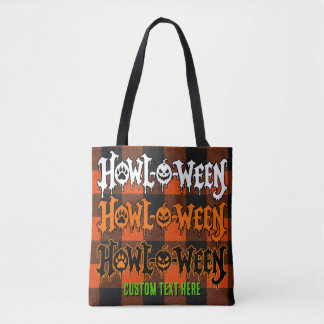 Reversible Howl-O-Ween Spooky Stacked Paw Custom Tote Bag
