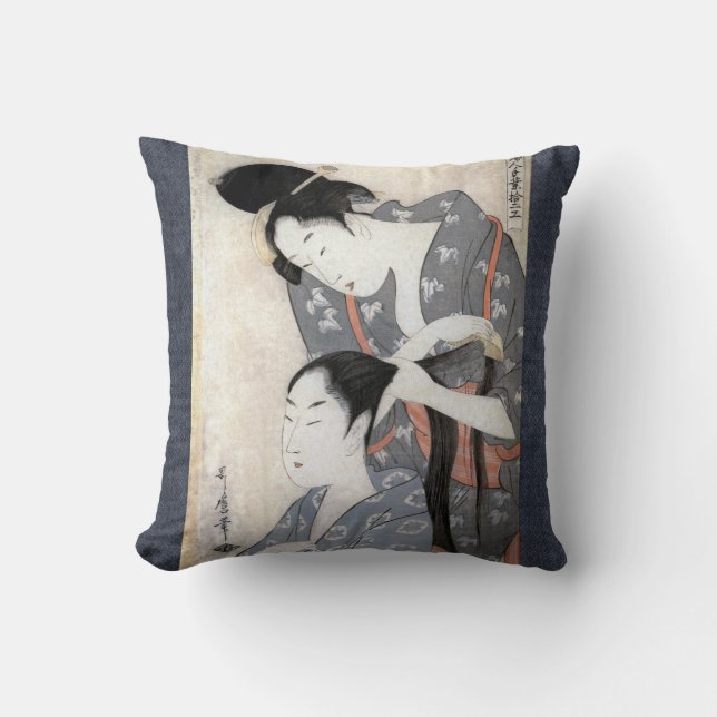 Reversible Japanese Art Kitagawa Utamaro Cushion (Front)