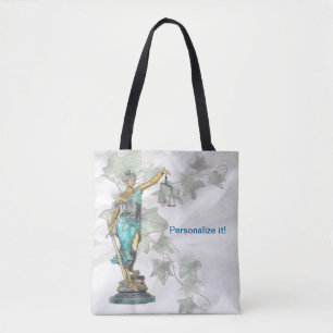 Reversible Lady Justice and 3D Veritas on Blue Tote Bag